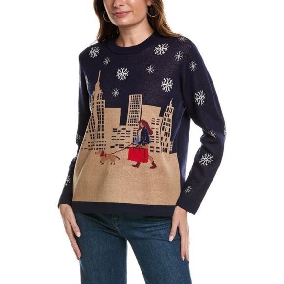 Jones NY Kasper Group holiday city girl walking dachshund dog sweater NWT size M - Picture 13 of 14